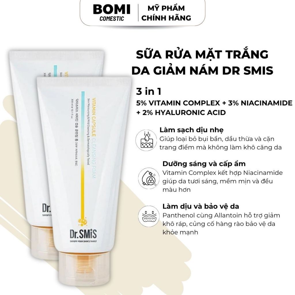 Sữa Rửa Mặt DR SMIS Làm Sạch Da Hỗ Trợ Làm Sáng, Đều Màu Da Dịu Nhẹ và Giảm Nám|AURA KOREA