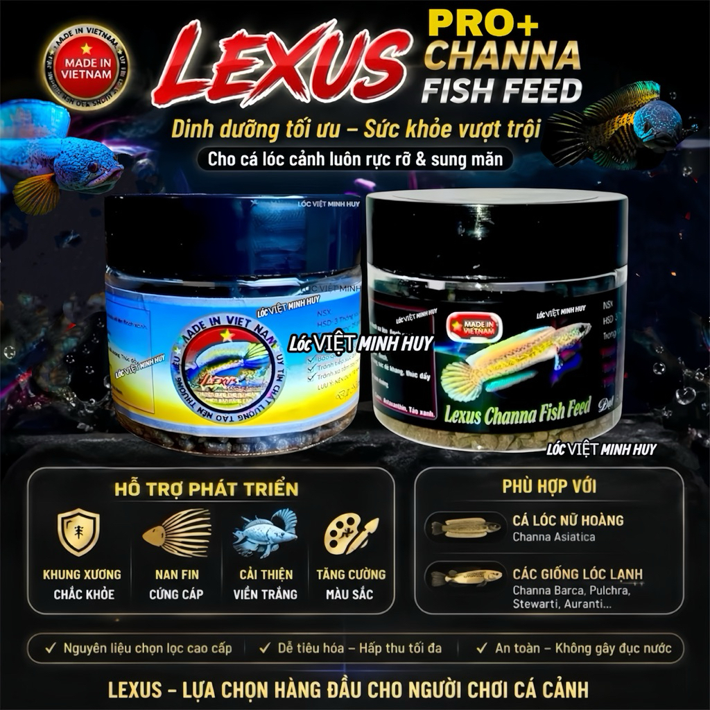 Cám lexus pro+ -lexus channa fish feed- finch khung xuơng ,màu sắc vây kì -Thức ăn lóc cảnh ….