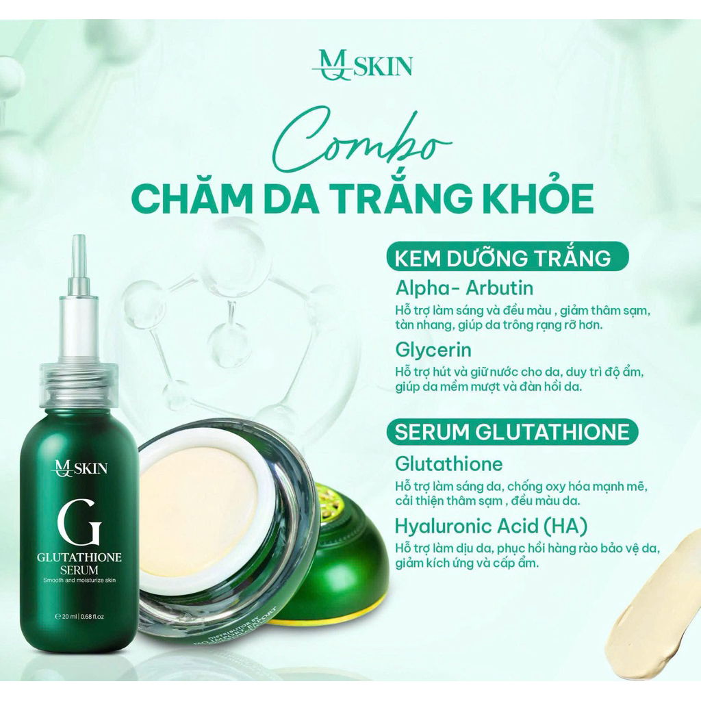 Kem siêu trắng MQSkin kết hợp serum Glu MQSkin giúp da sáng hơn