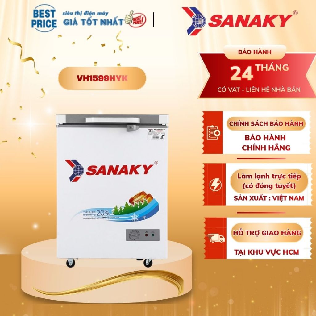 Tủ Đông Mini Sanaky 100 Lít VH-1599HYKD | VH-1599HYK | VH-1599HY – Dàn Lạnh Đồng, Có Đóng Tuyết