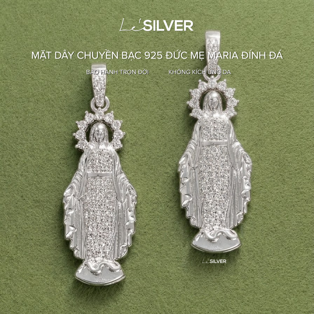 Mặt dây chuyền bạc 925 Đức Mẹ Maria đính đá lấp lánh sang trọng I Le'SILVER