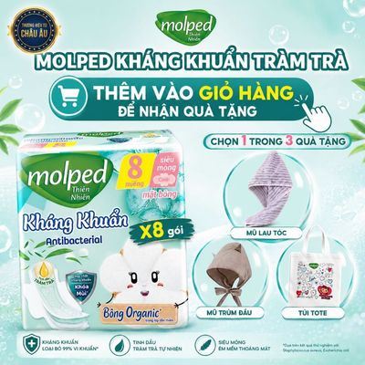 Combo 8 gói Băng vệ sinh Molped thiên nhiên Kháng khuẩn Antibac Siêu mỏng có cánh 23cm