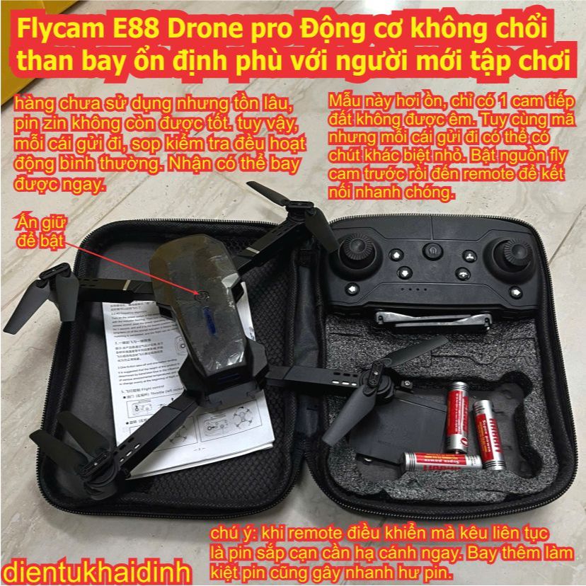 Flycam E88, E88 plus Drone pro Động cơ không chổi than bay ổn định phù với người mới tập chơi kde086