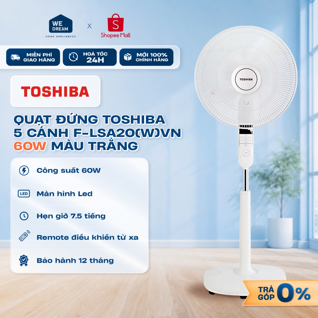 F-LSA20(W)VN - Quạt Đứng Toshiba 5 Cánh F-LSA20(W)VN 60W - Hàng Chính Hãng, Hàng Mới
