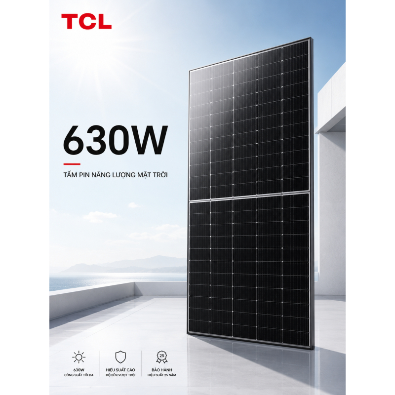 Tấm Pin Năng Lượng Mặt Trời TCL 630W, tấm pin năng lượng mặt trời tcl 630w, tấm pin nlmt 2 mặt kính 