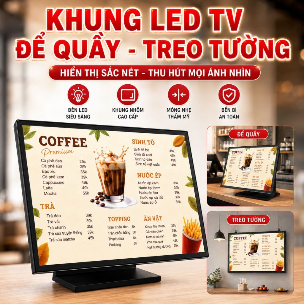 Hộp Đèn LED Menu Để Quầy Treo Tường A3 A2 Khung Nhôm Chân Chữ Z, Bảng Quảng Cáo LED Cao Cấp