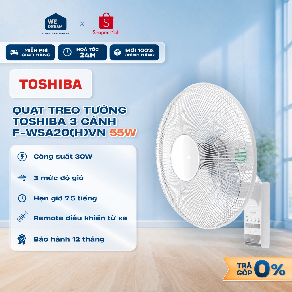 F-WSA20(H)VN - Quạt Treo Tường Toshiba 3 Cánh F-WSA20(H)VN 55W - Hàng Chính Hãng, Hàng Mới