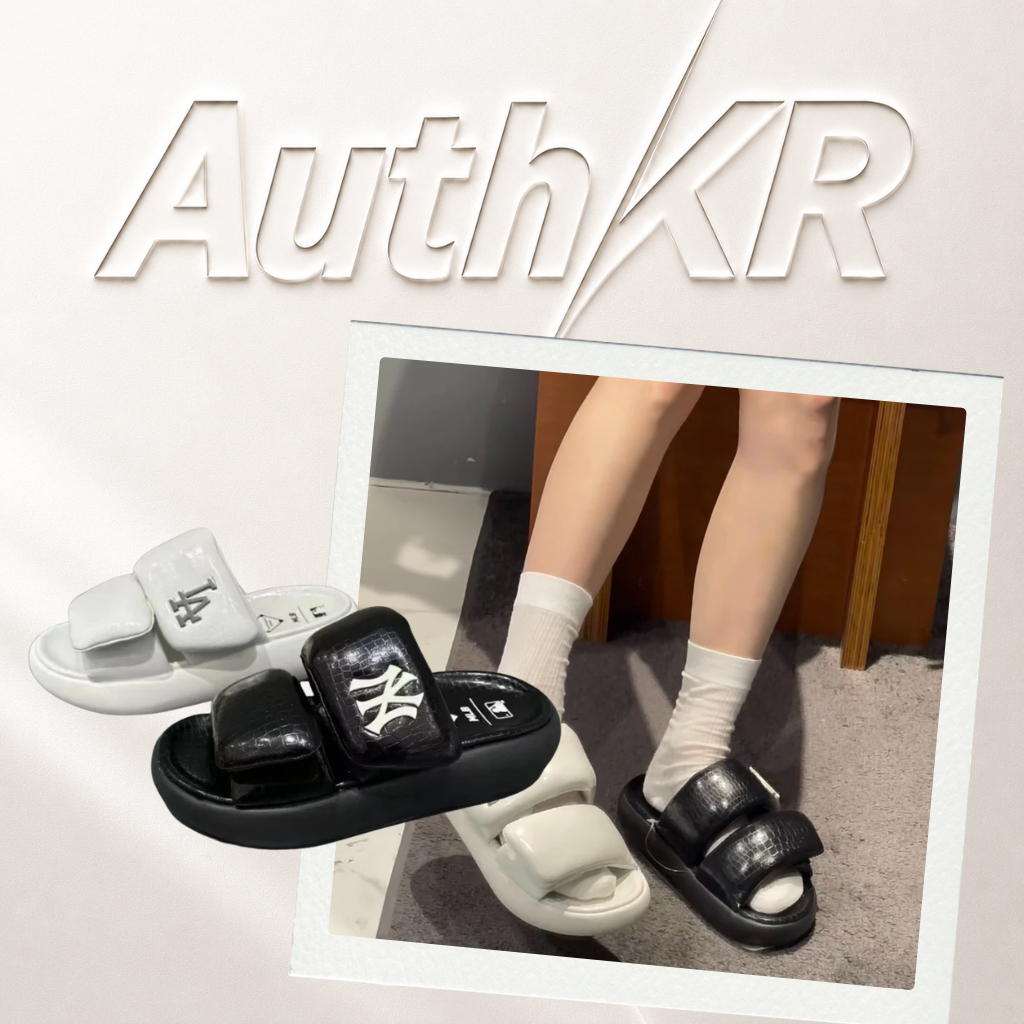 [Auth] Dép M.L.B Base Slide Lux LA đen/ trắng