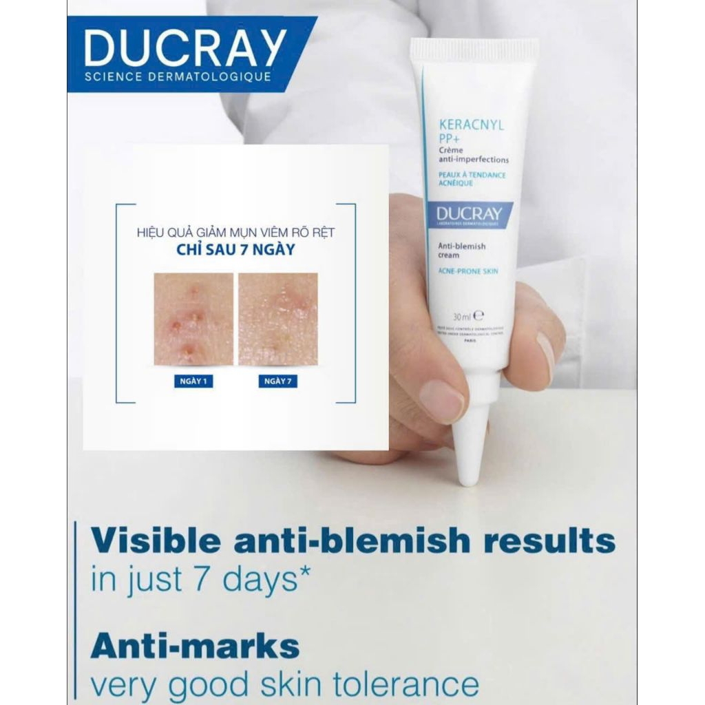 Kem Dưỡng Giảm Mụn, Mờ Thâm, Kiểm Soát Dầu Ducray Keracnyl PP+ 30ml