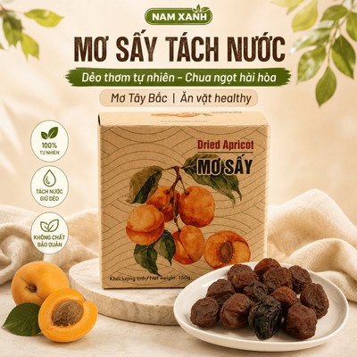 Hộp Trái Cây Sấy Nam Xanh, Mơ Sấy Tây Bắc Tách Nước 150g, Nguyên Liệu Tự Nhiên, Ăn Vặt Healthy
