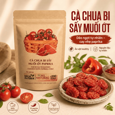 Trái Cây Ăn Vặt Nam Xanh, Cà Chua Bi Sấy Phủ Mơ Muối, Ăn Vặt Dinh Dưỡng, Không Chất Bảo Quản,Túi 40g