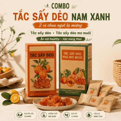 Combo Tắc Sấy Ăn Vặt Nam Xanh, Sấy Nguyên Bản & Mix Mơ Muối, Nguyên Liệu Tự Nhiên, Ăn Vặt Healthy