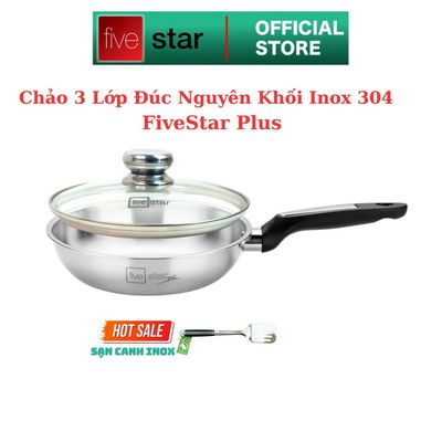 Chảo Inox 3 Lớp Đúc Liền Khối FiveStar Plus Đáy Từ Size 20-30cm - Quai Nhựa Chống Nóng -  Dùng được nhiều loại bếp