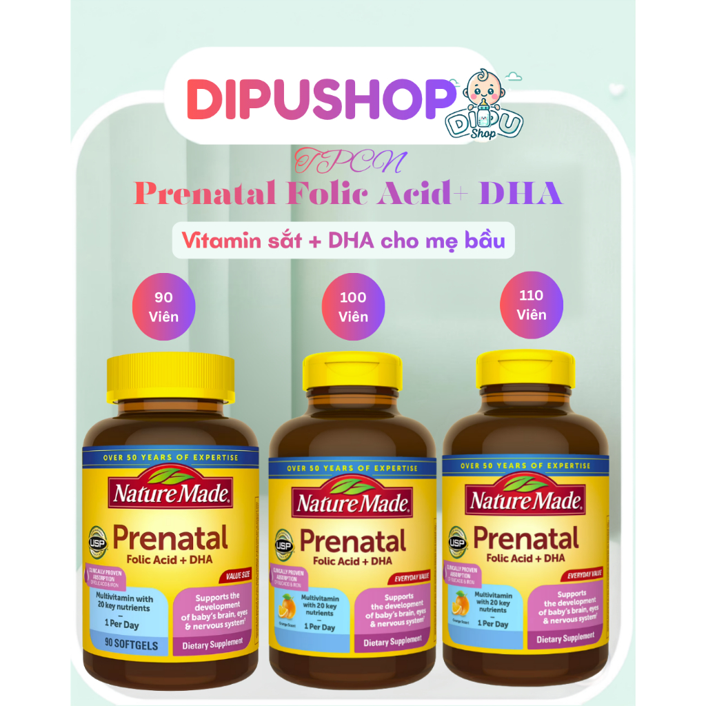 Vitamin Mẹ Bầu Nature Made Prenatal Folic Acid + DHA
