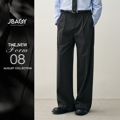 Quần tây nam kẻ sọc vải Tweed ống rộng xếp ly cao cấp Thương Hiệu JBAGY - JA0305 (D8K8)
