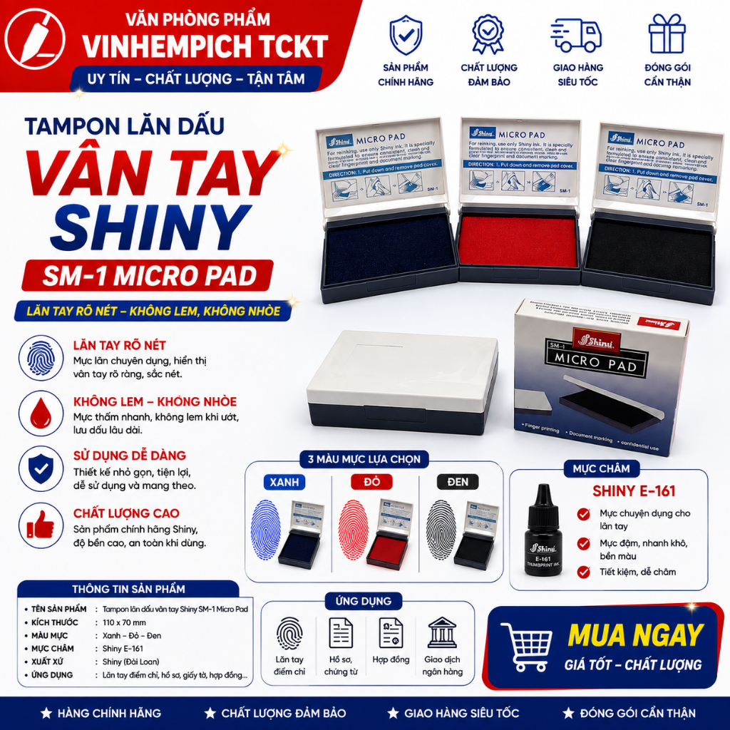 Tampon lăn dấu vân tay Shiny / Khay mực lăn tay Shiny SM - 1
