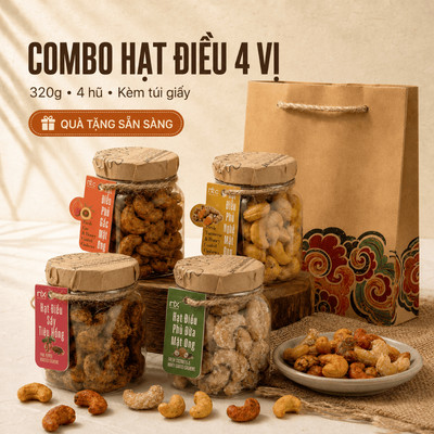Combo Hạt Điều Nam Xanh, Đa Dạng Hương Vị, 320g/4 Hũ, Không Chất Điều Vị, Ăn Vặt Healthy