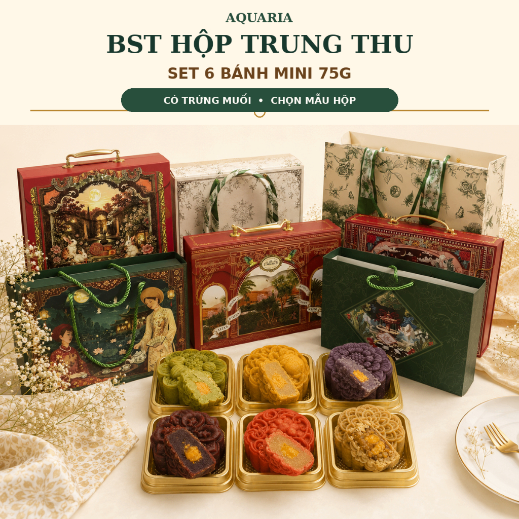 SHIP HỎA TỐC HCM - Set Bánh Trung Thu Mini 6 Vị 75g CÓ TRỨNG Kèm Hộp Tặng Sang Trọng