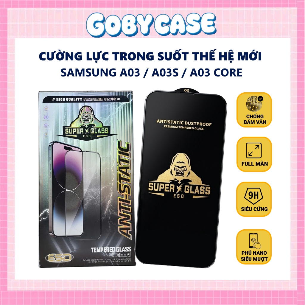 Cường lực Samsung A03, A03S, A03 Core Gobycase full màn | Miếng kính dán bảo vệ màn hình cho ss gala