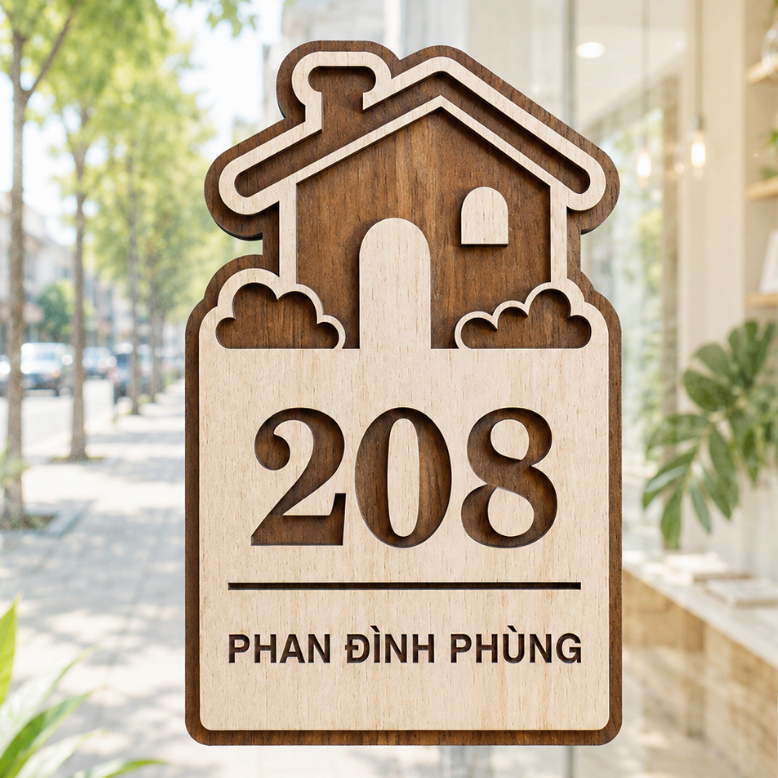 Bảng số nhà sẵn keo, biển gỗ số phòng biển số nhà bằng gỗ dán tường trang trí nhà ở, khách sạn