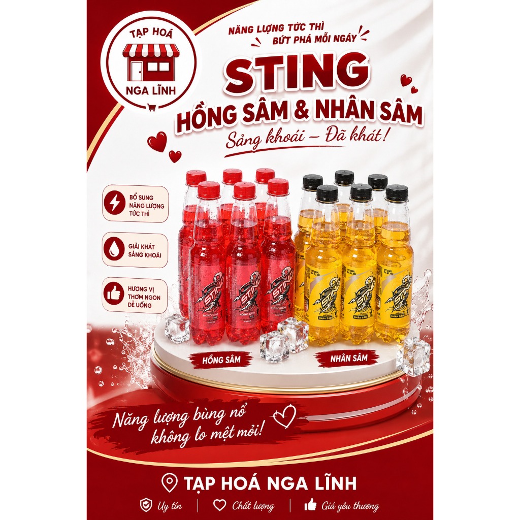 [Chai 330ml] Nước tăng lực Sting Dâu/Vàng - Lốc 6 chai
