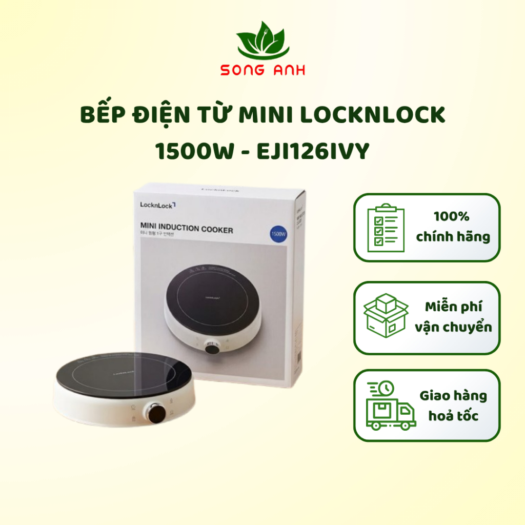Bếp điện từ đơn mini LocknLock EJI126IVY 1500W -  thiết kế bo tròn chuẩn Hàn Quốc