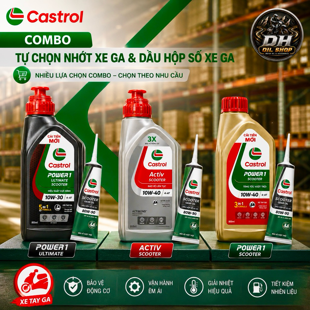 (Combo nhớt và lap)Castrol combo dầu nhớt xe tay ga chính hãng+ nhớt hộp số Castrol