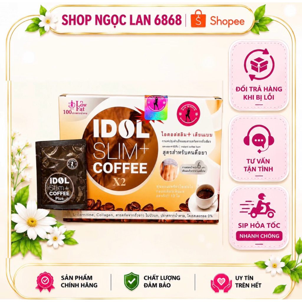 Cà Phê IDOL SLIM+ Coffee X2 Thái Lan - Hộp 10 Gói - Hàng Chính Hãng