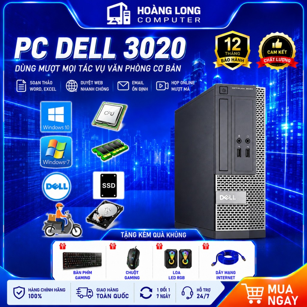 Máy Tính Bộ DELL Optilex 3020 SFF DELL 7050 Core i7 7700T i5 7500T i3 Ram 8G, SSD 256G  - Tặng kèm U