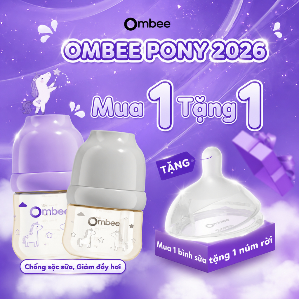 [TẶNG NÚM THAY THẾ] Bình Sữa Ombee PPSU Phiên Bản Ngựa Pony 2026 Chống Sặc Chống Đầy Hơi Dung Tích 9