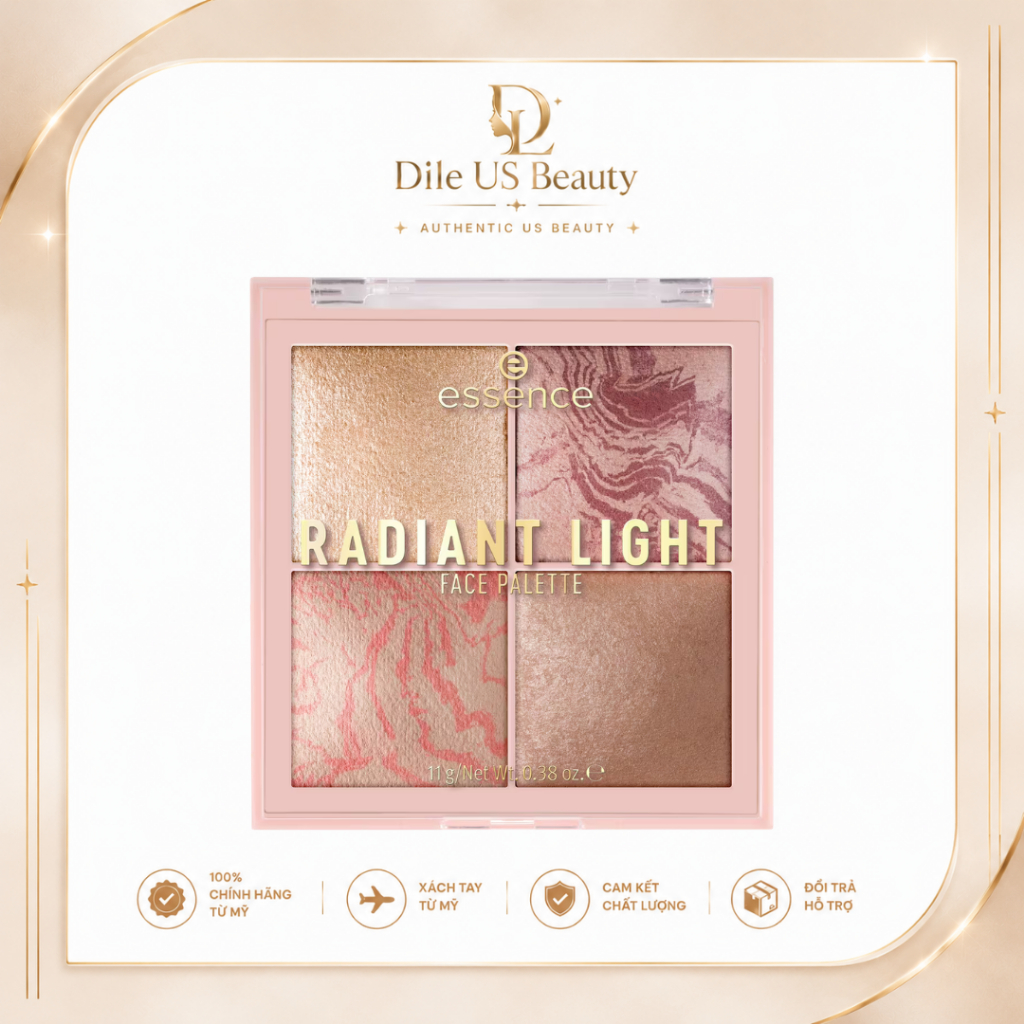 Essence Radiant Light Face Palette – Bảng Phấn Highlight, Má Hồng & Bronzer 4 Trong 1