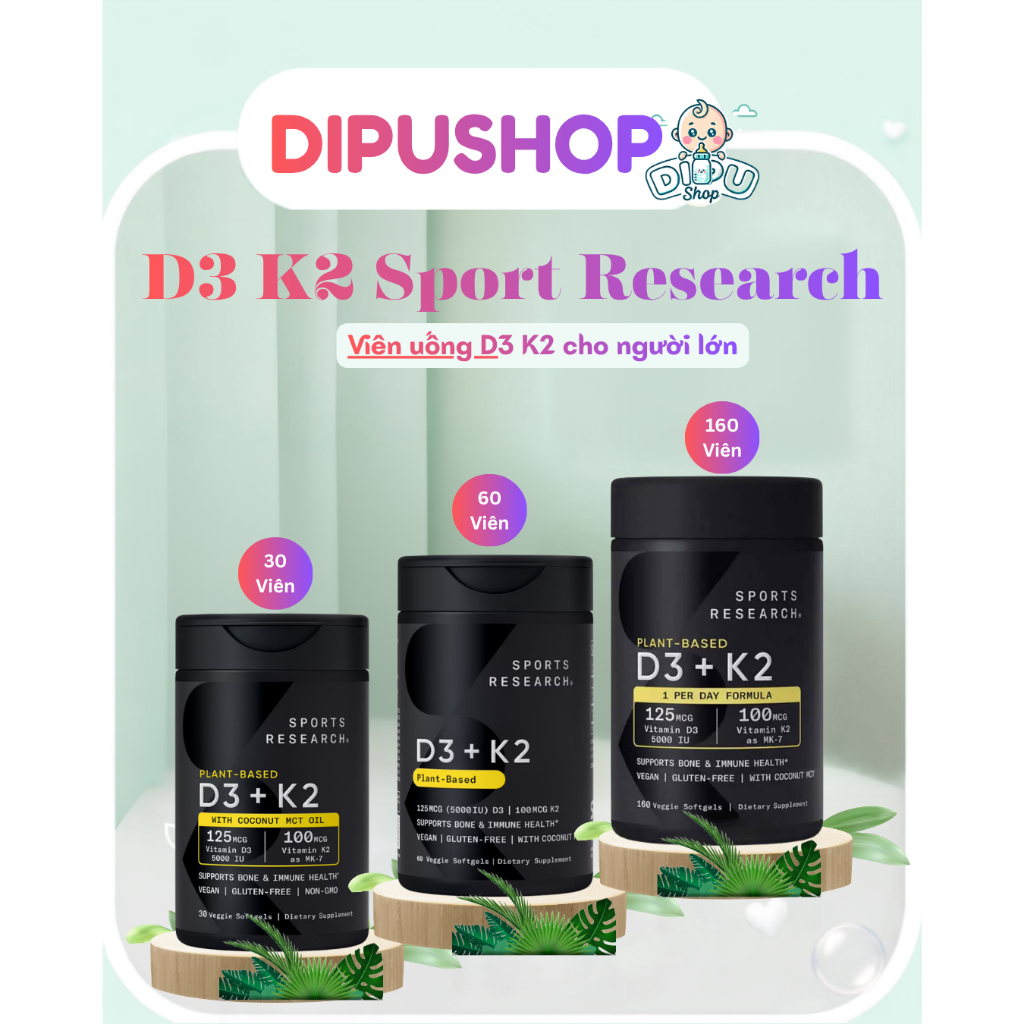 Vitamin D3 + K2 SPORTS RESEARCH SR mẫu mới Veggie Softgels