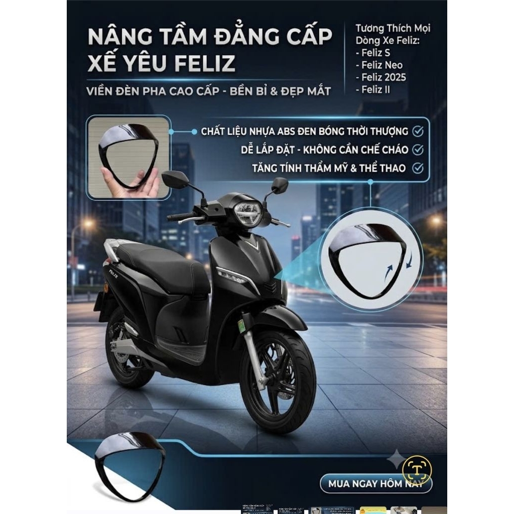 ​[Mới] Viền Đèn Pha Cho VinFast Feliz – Tăng Độ Thể Thao, Lắp Đặt Zin 100% Không Chế Cháo