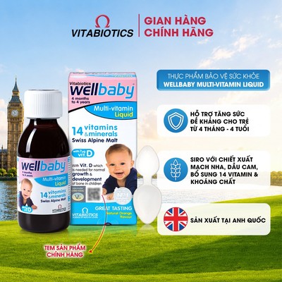 TPBVSK Vitabiotics WELLBABY (siro) bổ sung Vitamin A, D3, Sắt, Kẽm, hỗ trợ tăng tường Sức Khỏe Và Đề Kháng, 150ml
