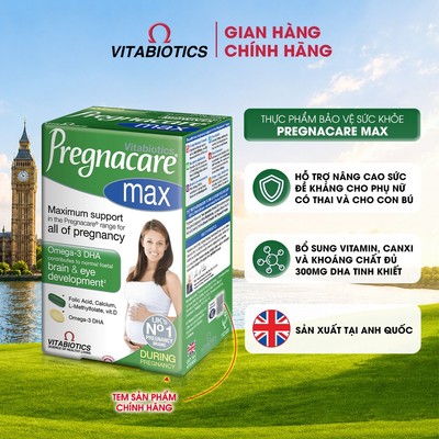 TPBVSK Vitabiotics PREGNACARE MAX chứa Canxi, Sắt, 5-MTHF, DHA, Cho Phụ Nữ Mang Thai & Cho Con Bú, 84 viên