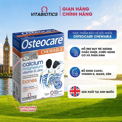 TPBVSK Vitabiotics OSTEOCARE CHEWABLE bổ sung canxi, vitamin D3, kẽm và magie, hỗ trợ xương chắc khỏe, 30 viên nhai