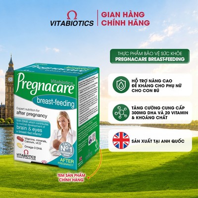 TPBVSK Vitabiotics PREGNACARE Breast-feeding Bổ Sung Axit Folic, Sắt, Canxi, DHA, Dành Cho Phụ Nữ Sau Sinh, 84 Viên