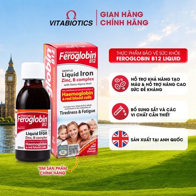 TPBVSK Vitabiotics FEROGLOBIN B12 Liquid (siro) Bổ Sung Sắt, Kẽm, Vitamin B, Lysine Hỗ Trợ Tăng Khả Năng Tạo Máu, 200ml