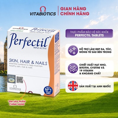 TPBVSK Vitabiotics PERFECTIL Bổ sung Chiết xuất hạt nho, Vitamin C, E, Biotin, Hỗ Trợ làm đẹp da, tóc, móng, 30 viên