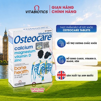TPBVSK Vitabiotics OSTEOCARE Tablets bổ sung canxi, vitamin D3, kẽm và magie hỗ trợ xương chắc khỏe, 30 viên