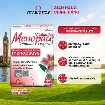 TPBVSK Vitabiotics MENOPACE Chứa Isoflavones Đậu Nành, Vitamin B6, Magie Hỗ Trợ Cân Bằng Nội Tiết Tố Nữ, 30 Viên