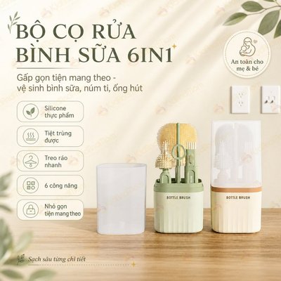 Hộp cọ rửa bình sữa KidAndMom bằng silicon gấp gọn tiện lợi khi mang theo 6in1 chức năng dùng cho mọi loại bình