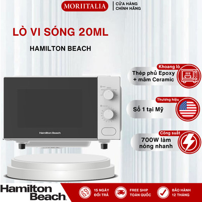 Lò Vi Sóng Hamilton Beach 20L 700W - Núm Vặn Cơ, Khoang Thép Epoxy, Mâm Ceramic, Hâm Nóng Rã Đông