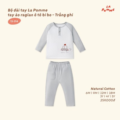 Bộ dài tay La Pomme tay áo raglan ô tô bí bo - Sợi Natural Cotton thoáng mát - Bé trai - 6M - 5Y