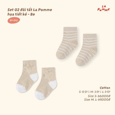 Set 02 đôi tất La Pomme họa tiết kẻ - Sợi Cotton thoáng khí - Bé trai/gái - Size S/M/L