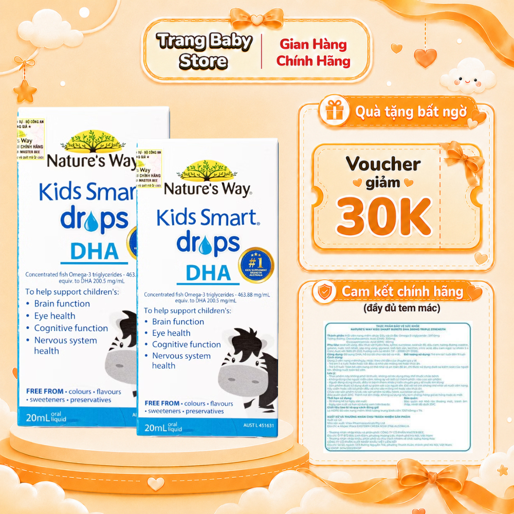 Combo 2 Hộp DHA Drops Nature's Way Kids Smart Drops Siro Thông Minh Bổ Sung DHA EPA, Hỗ Trợ Bổ Não V