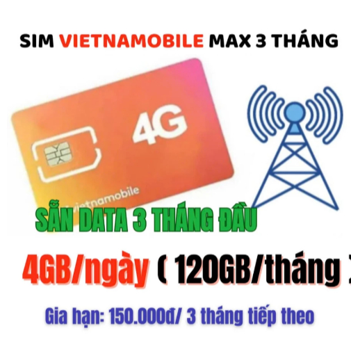 SIM VIETNAMOBILE MAX3 4G 5G | FREE 3 THÁNG DATA 360GB | 4GB MỖI NGÀY | SIM CHƯA KÍCH HOẠT CHÍNH HÃNG
