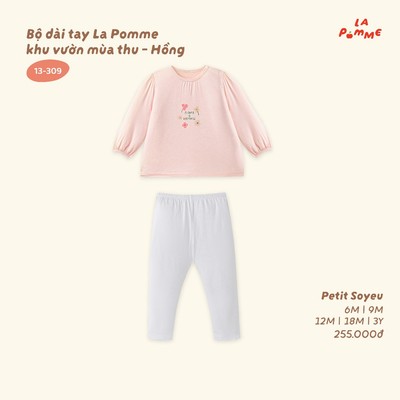 Bộ dài tay La Pomme khu vườn mùa thu - Sợi Petit Soyeu thoáng mát - Bé gái - 6M - 3Y