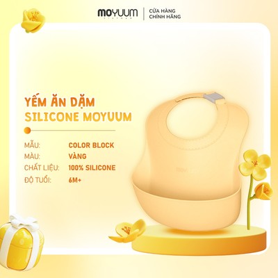 Yếm ăn dặm silicone Moyuum - BST sắc màu - Be/Xanh lá/Đỏ cam/Vàng