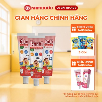 Combo 3Tuýp Kem đánh răng thảo dược Ích Nhi hương dưa gang dưới 6 tuổi ,Tuýp  50g,Ko chứa Flour, Làm sạch răng miệng trẻ